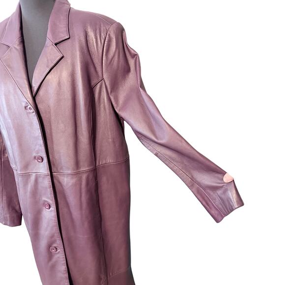 Centigrade Purple Leather Long Coat Jacket Large Thermolite Liner Button Front - Picture 5 of 12